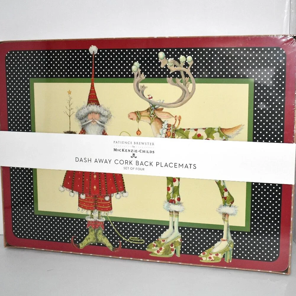 Patience Brewster Dash Away Cork Back Placemats - Set of 4 #: 32618-1215 NWT